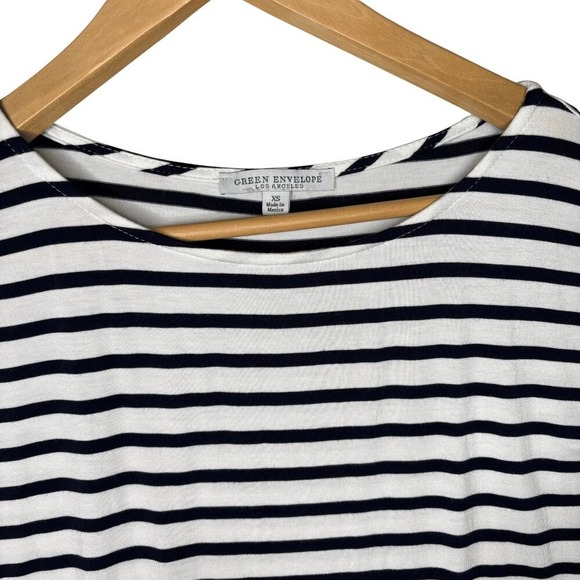 Green Envelope Womens XSmall Tunic Top White Navy Striped Cap Sleeve Round Neck - Picture 2 of 7